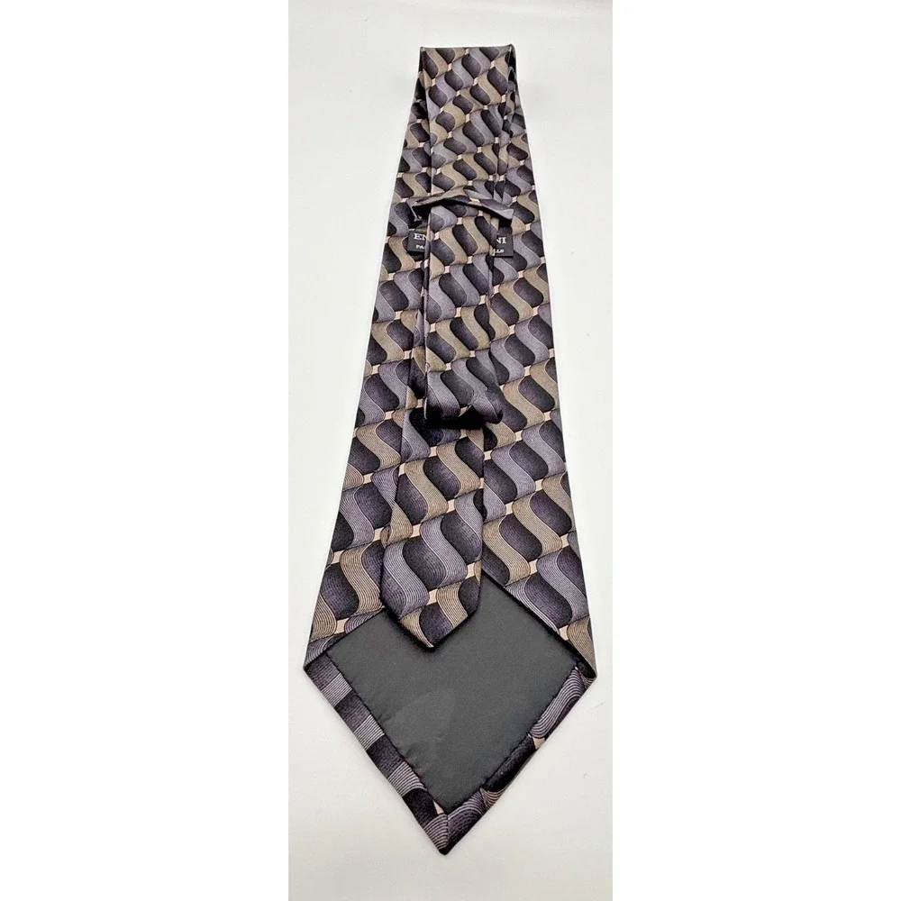 Enrico Guccini 100% Silk Handmade Men's Neck Tie Black Gray Silver Abstract Wave